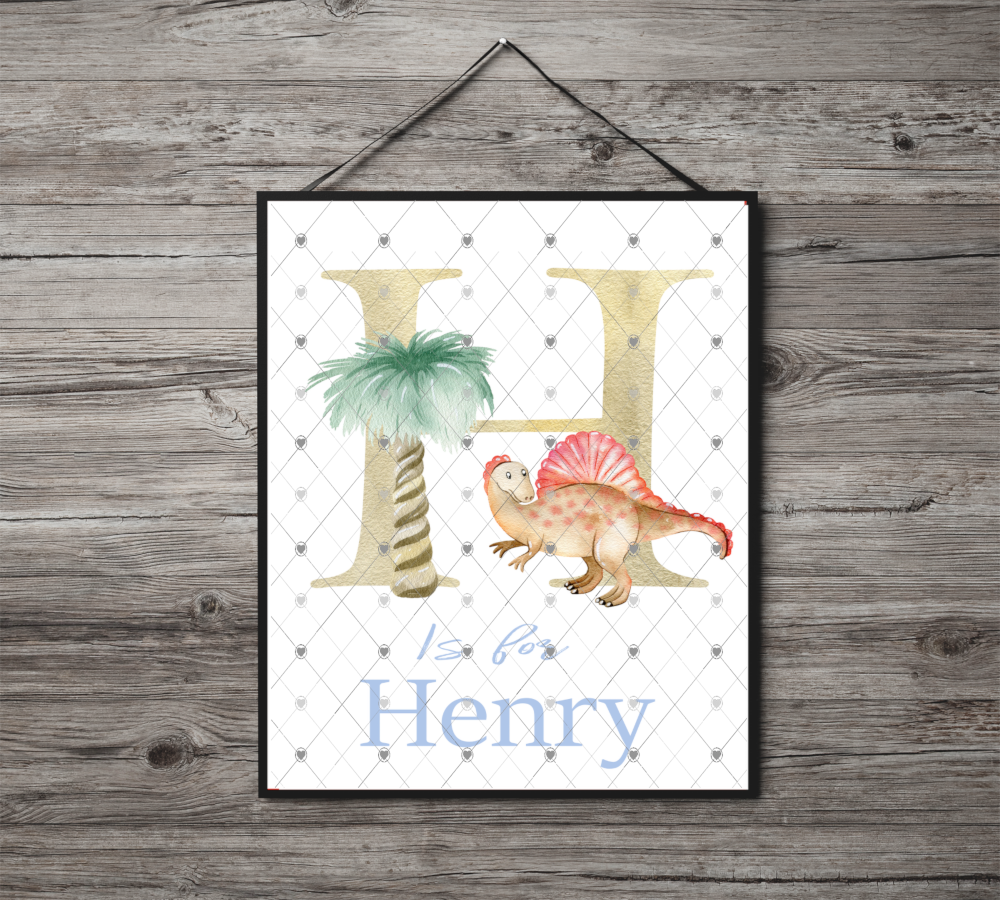 Dinosaur Initial Name Print, Letter H Custom Print, Letter H